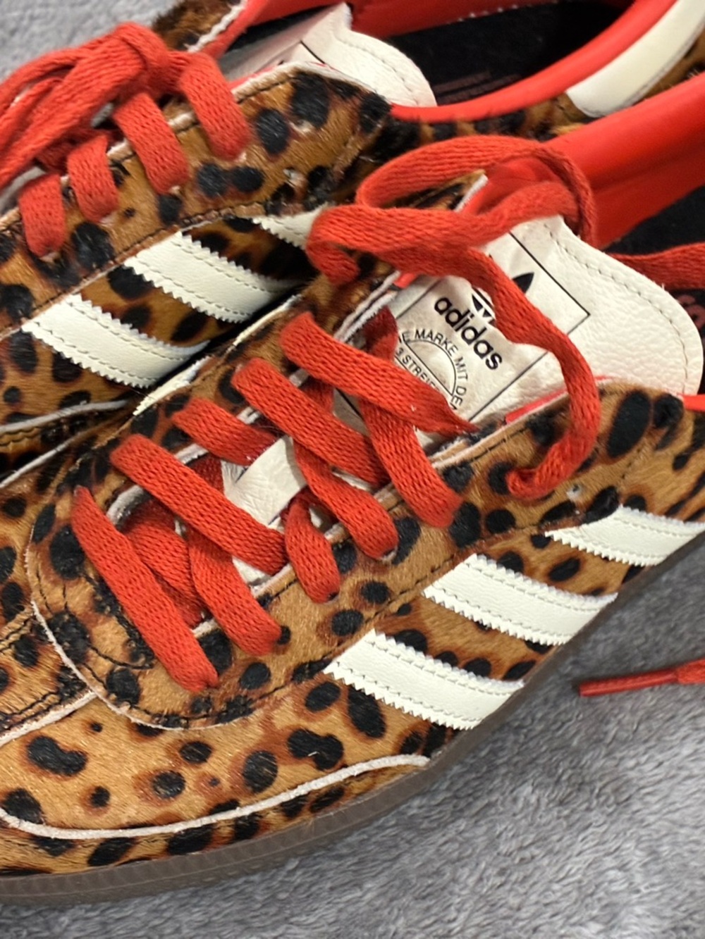 adidas Womens Leopard Print Sneakers with Red Accents